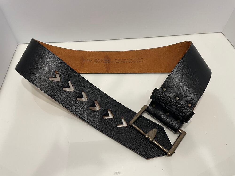 Limited Express Wide Genuine Leather Western Black Belt Heart Buckle Boho